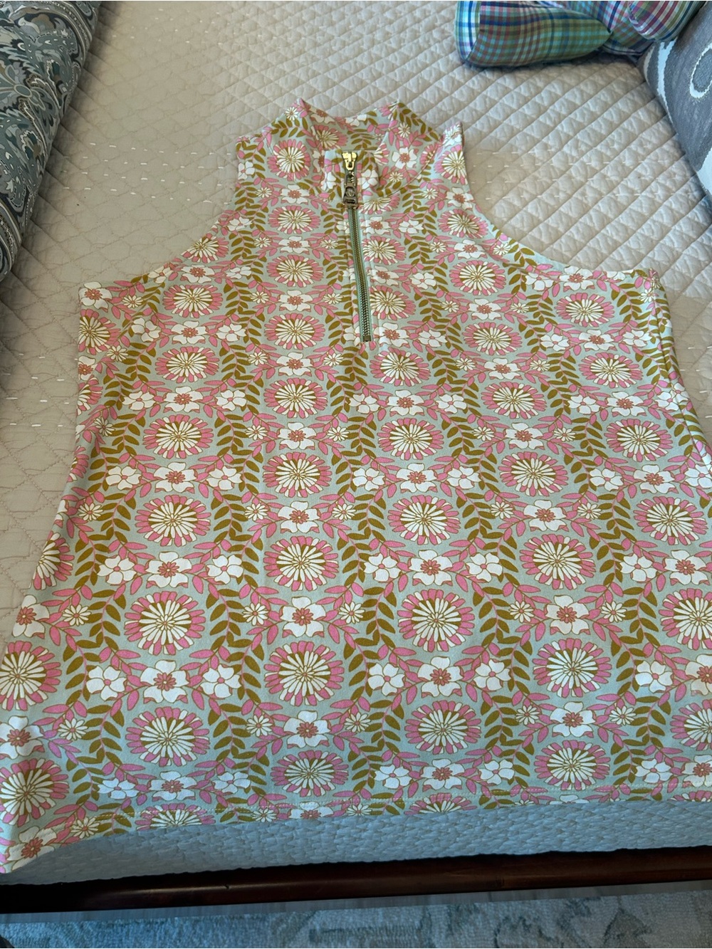 Spartina 449 Pink and Green Floral Zip-Neck Sleeveless Camisole